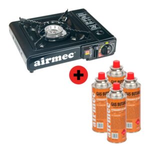 PACK COCINA GAS DOBLE FUNCION + 4 CARTUCHOS GAS AIRMEC