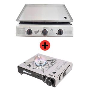 PACK PLANCHA ASAR 3 FUEGOS + COCINA PORTATIL INOX AIRMEC